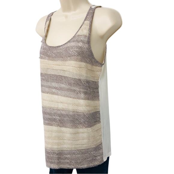 NWT Ann Taylor Loft Buttons Ruffle Front Tank Top Tan Cream Stripe Scoop Neck - Picture 13 of 16